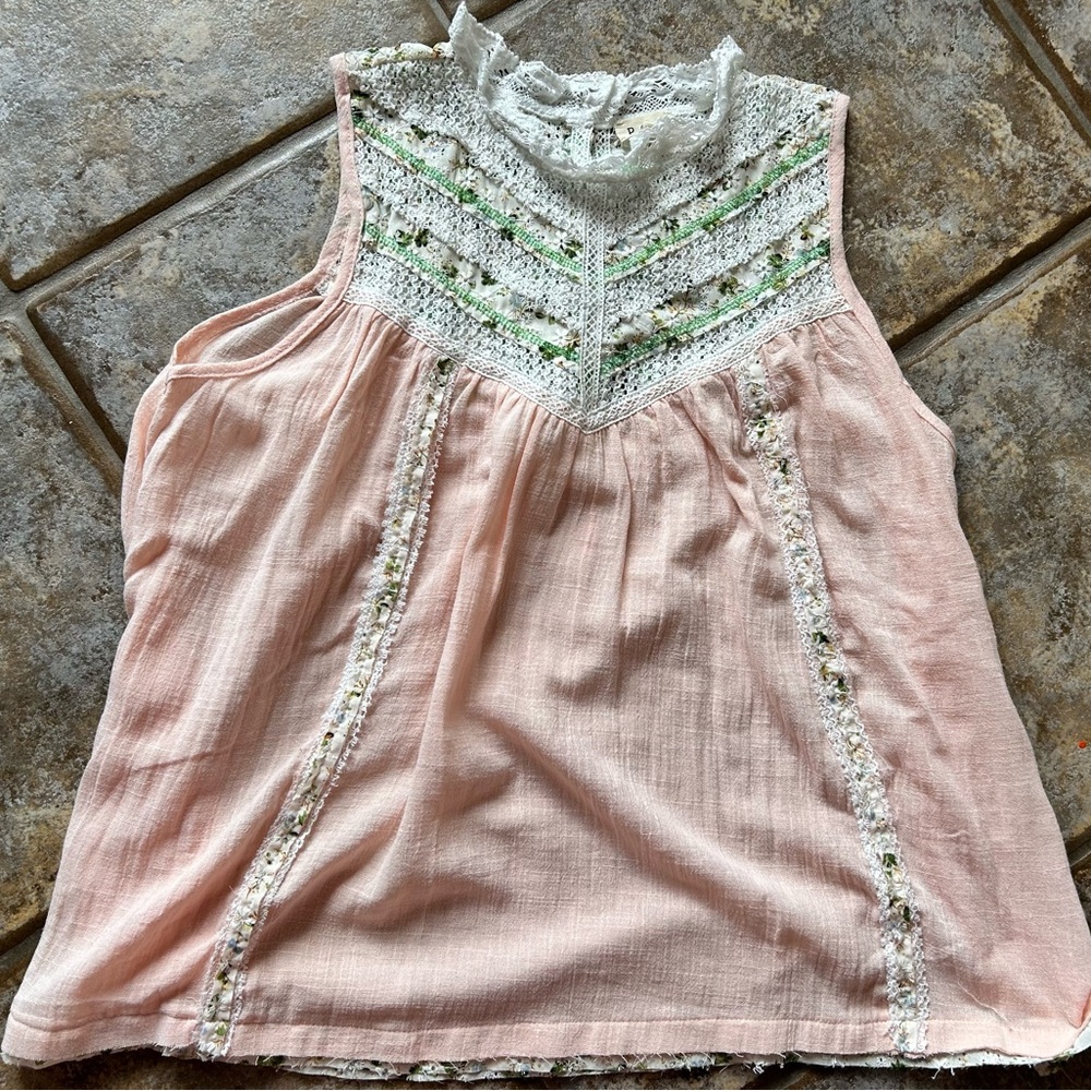 POL M Pink Lace Trim Sleeveless Top